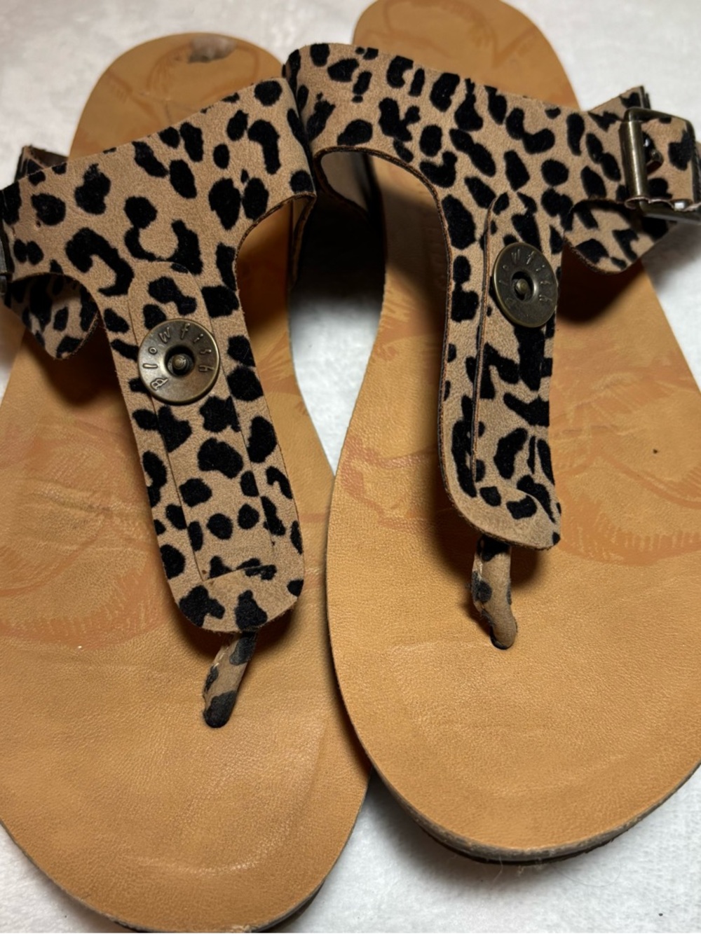 Blowfish Leopard Print and Tan Thong Sandals